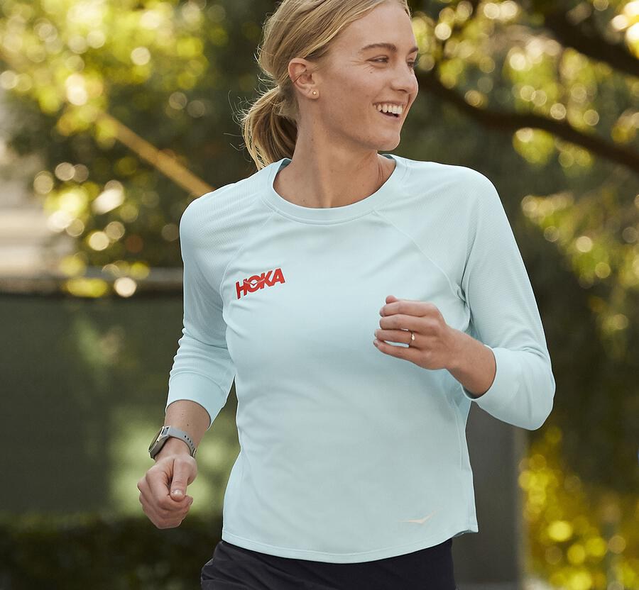 Hoka One One Tops Womens Blue - Performance 3/4 Sleeve - 82374IWRF